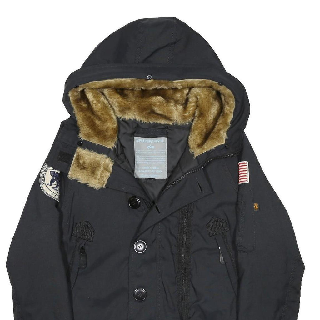 ALPHA INDUSTRIES Mens Black Flight Jacket XS Polyester Blend Hooded Zip Pockets