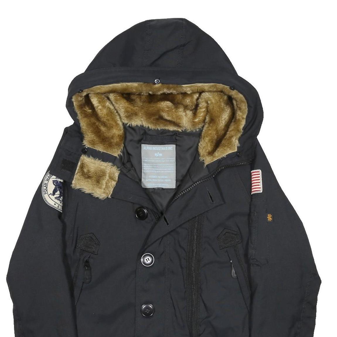 ALPHA INDUSTRIES Mens Black Flight Jacket XS Polyester Blend Hooded Zip Pockets