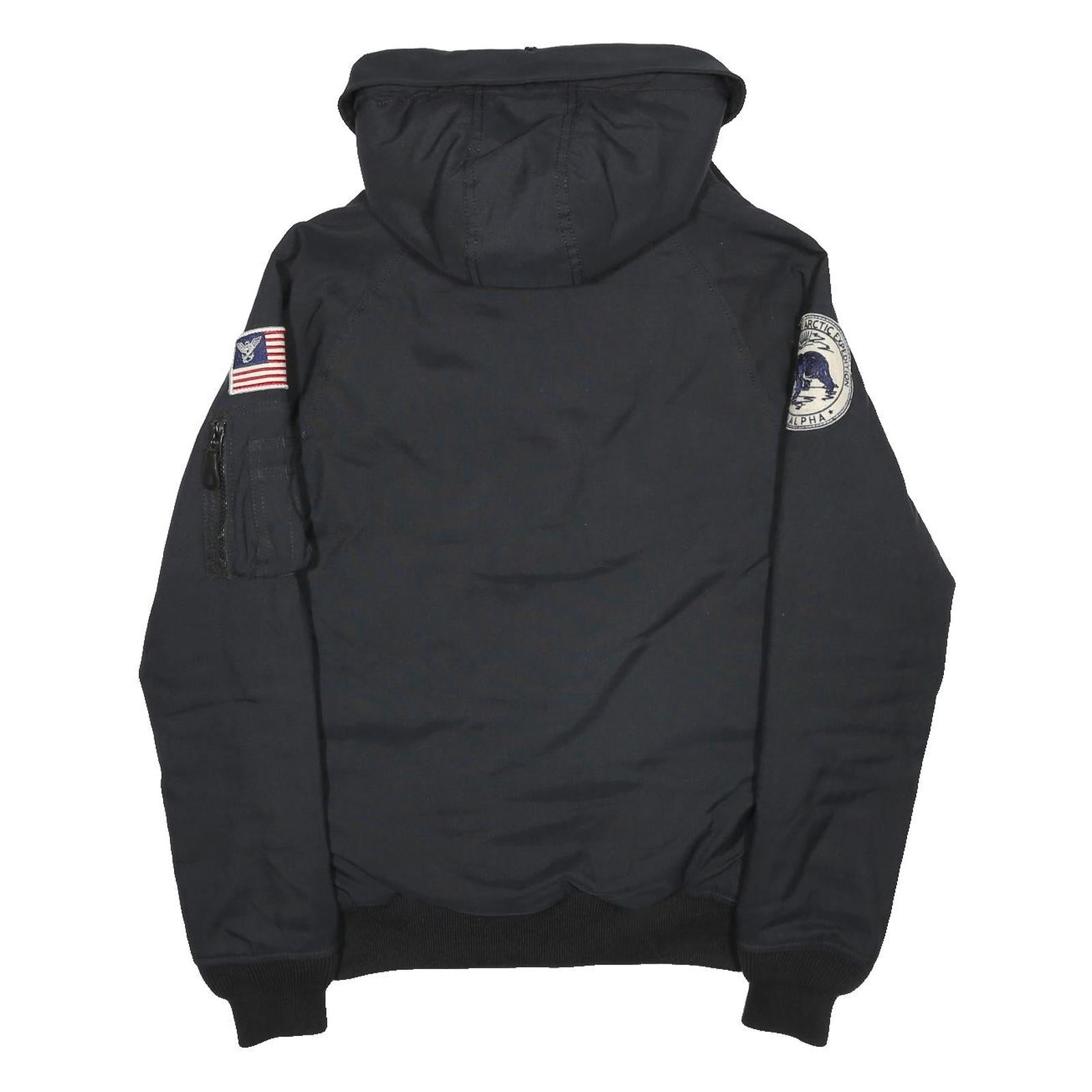 ALPHA INDUSTRIES Mens Black Flight Jacket XS Polyester Blend Hooded Zip Pockets