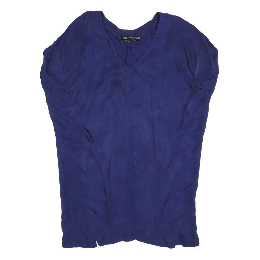 ALL SAINTS Womens Blue Rayon Day Dress Sleeveless V-Neck UK 10 Elegant Soft