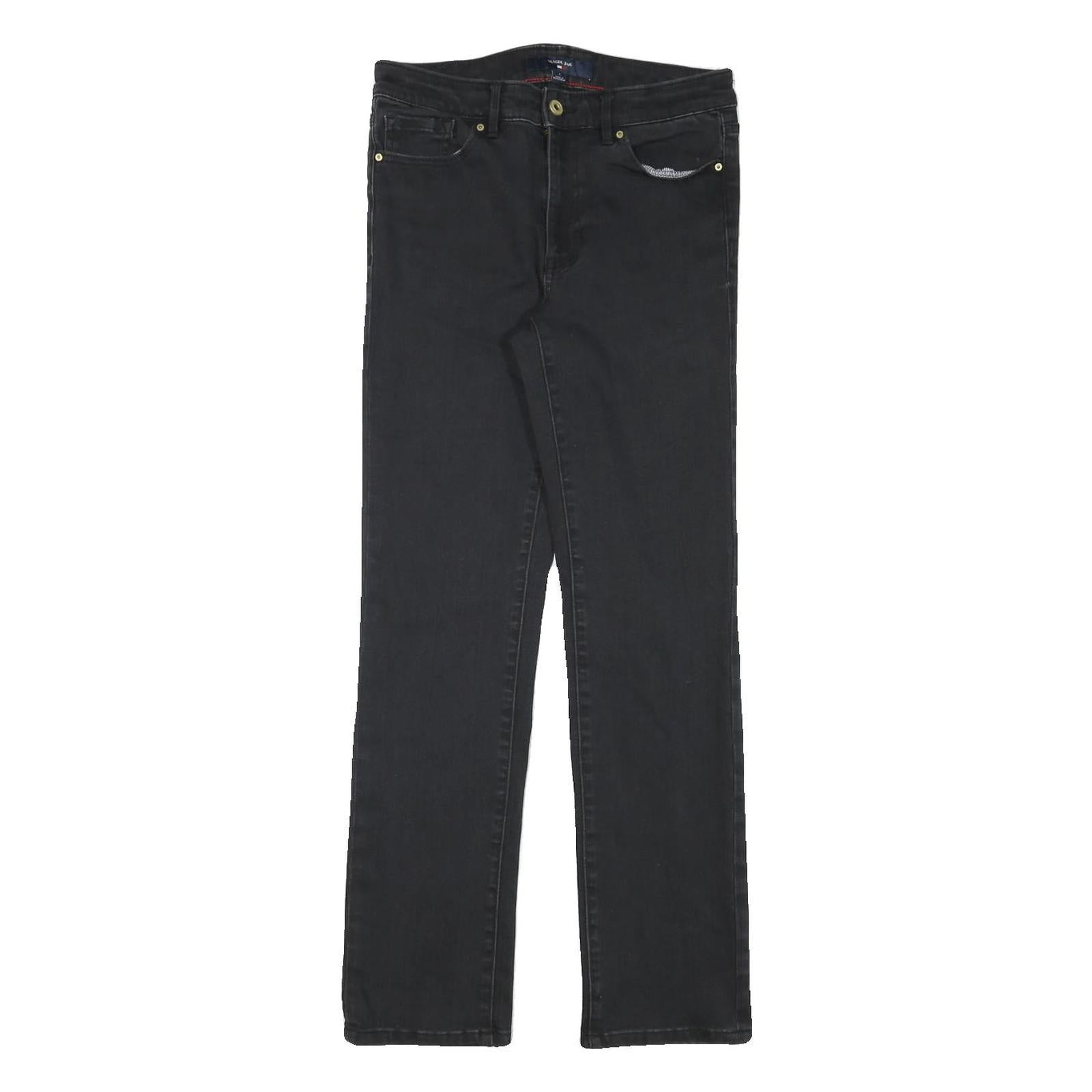 TOMMY HILFIGER Womens Black Regular Fit Straight Denim Jeans W28 L29 Stylish Zip