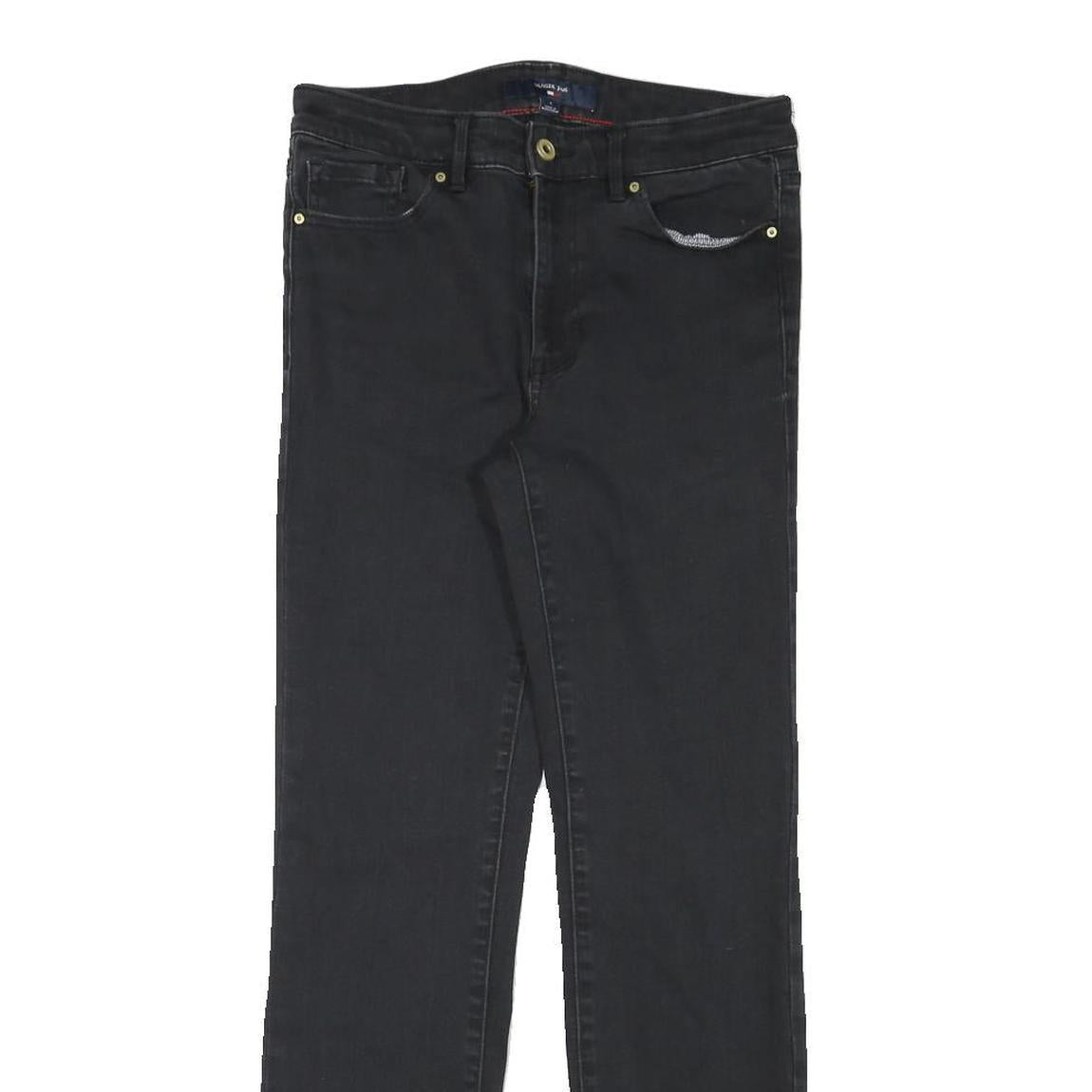 TOMMY HILFIGER Womens Black Regular Fit Straight Denim Jeans W28 L29 Stylish Zip