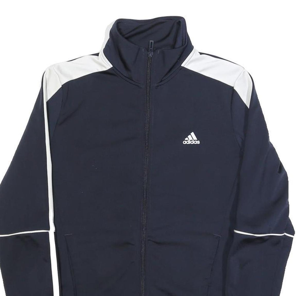 ADIDAS Womens Navy & White Track Jacket S Polyester Blend Zip Casual Sportswear