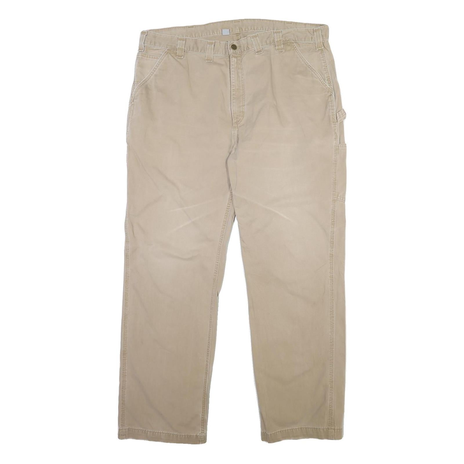 CARHARTT Mens Cotton Blend Beige Regular Fit Straight Leg Trousers W44 L30