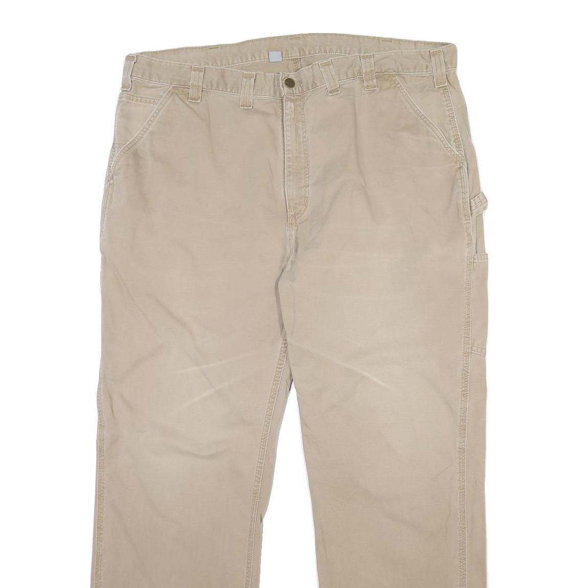 CARHARTT Mens Cotton Blend Beige Regular Fit Straight Leg Trousers W44 L30