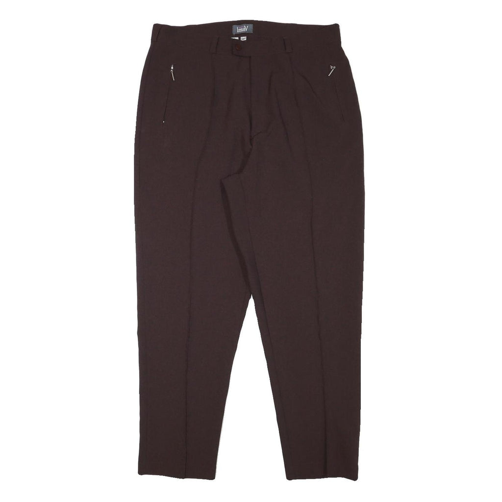 LINEAV Womens Relaxed Brown Polyester Blend Trousers W34 L28 Zip Closure