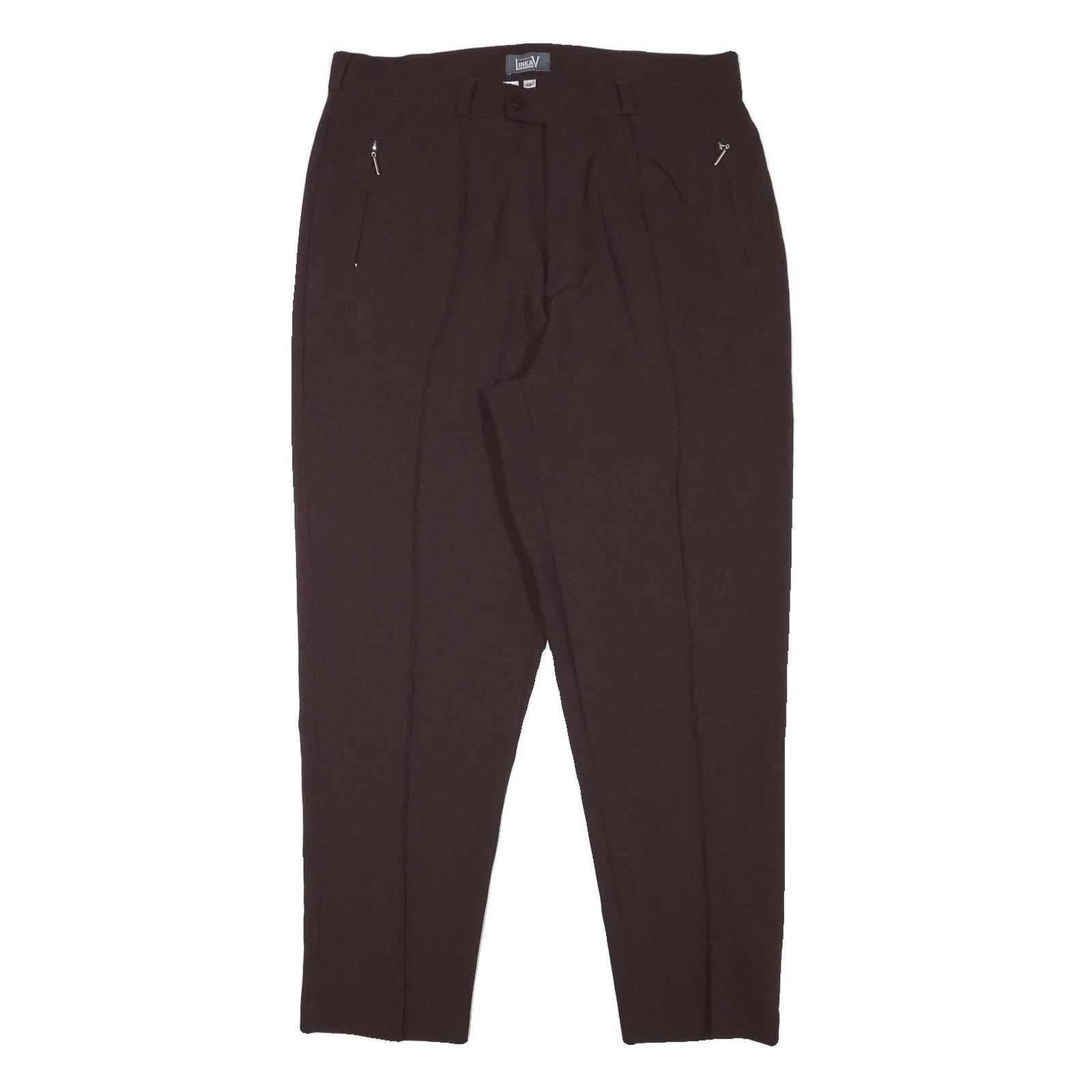 LINEAV Womens Relaxed Brown Polyester Blend Trousers W34 L28 Zip Closure