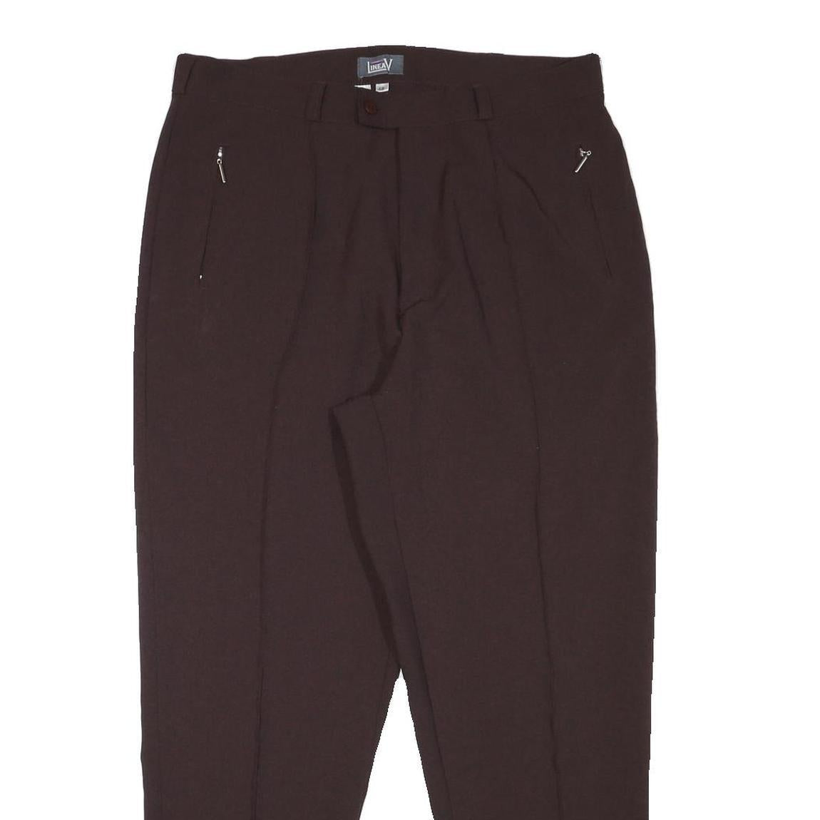 LINEAV Womens Relaxed Brown Polyester Blend Trousers W34 L28 Zip Closure