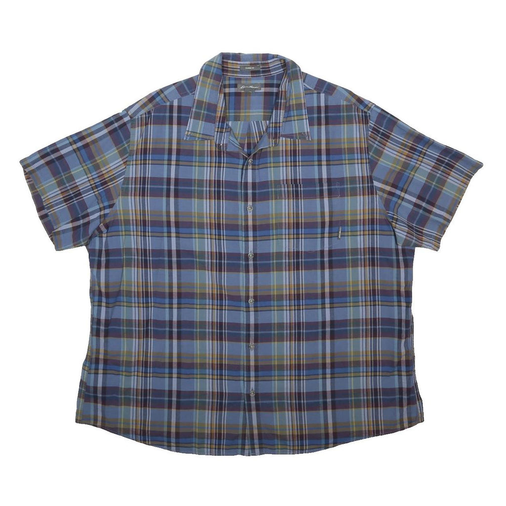 EDDIE BAUER Mens Blue & Brown Check Shirt 2XL Cotton Short Sleeve Casual