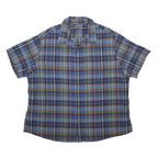 EDDIE BAUER Mens Blue & Brown Check Shirt 2XL Cotton Short Sleeve Casual