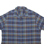 EDDIE BAUER Mens Blue & Brown Check Shirt 2XL Cotton Short Sleeve Casual