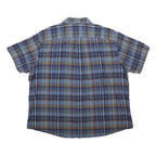 EDDIE BAUER Mens Blue & Brown Check Shirt 2XL Cotton Short Sleeve Casual