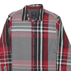 GUESS Mens Red Black & Grey Check Shirt L Slim Fit Long Sleeve Casual