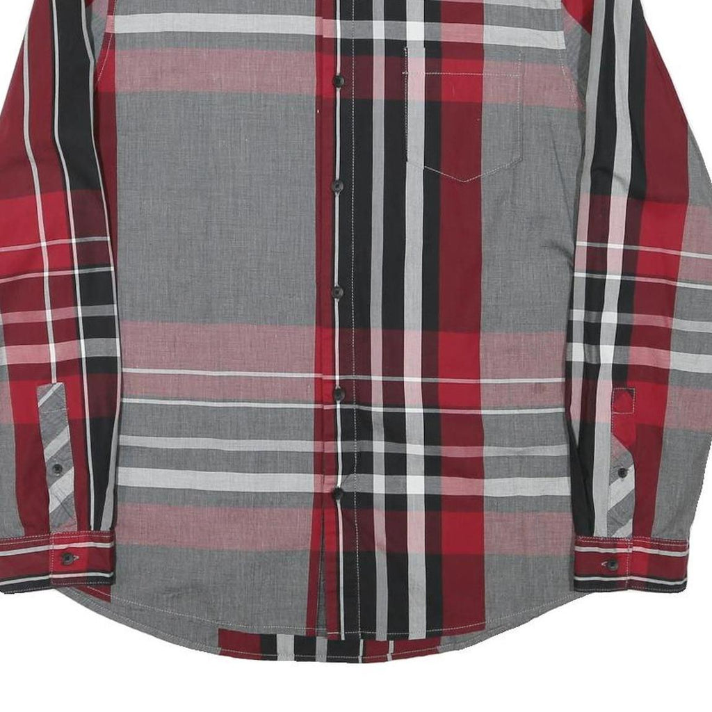 GUESS Mens Red Black & Grey Check Shirt L Slim Fit Long Sleeve Casual