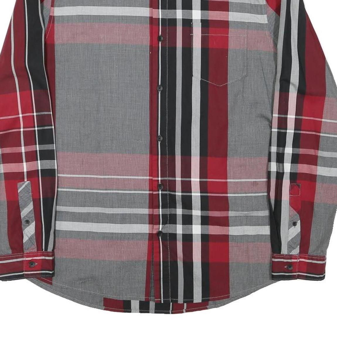 GUESS Mens Red Black & Grey Check Shirt L Slim Fit Long Sleeve Casual
