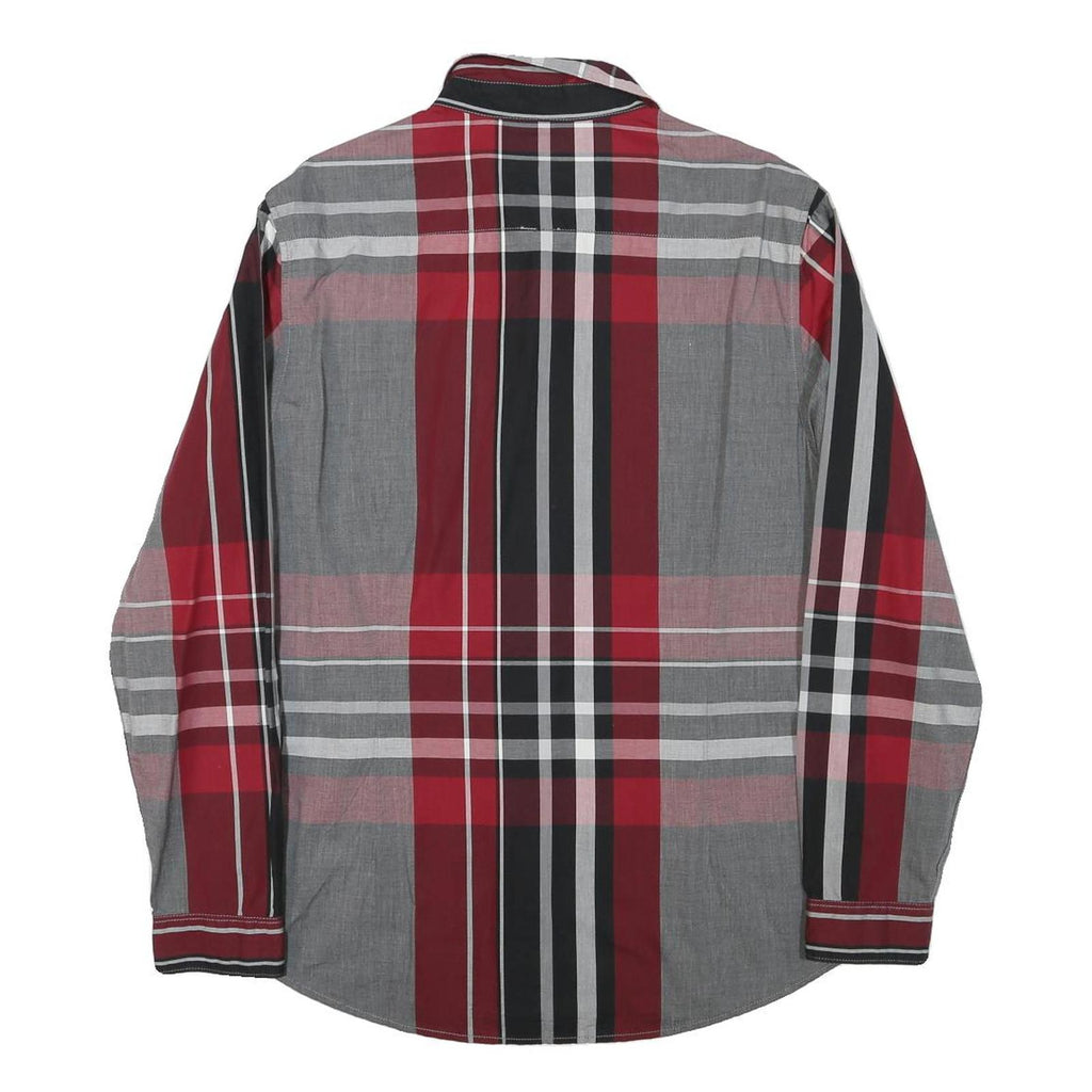 GUESS Mens Red Black & Grey Check Shirt L Slim Fit Long Sleeve Casual