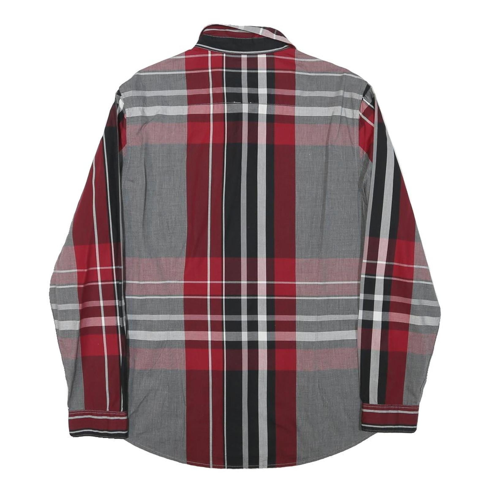 GUESS Mens Red Black & Grey Check Shirt L Slim Fit Long Sleeve Casual