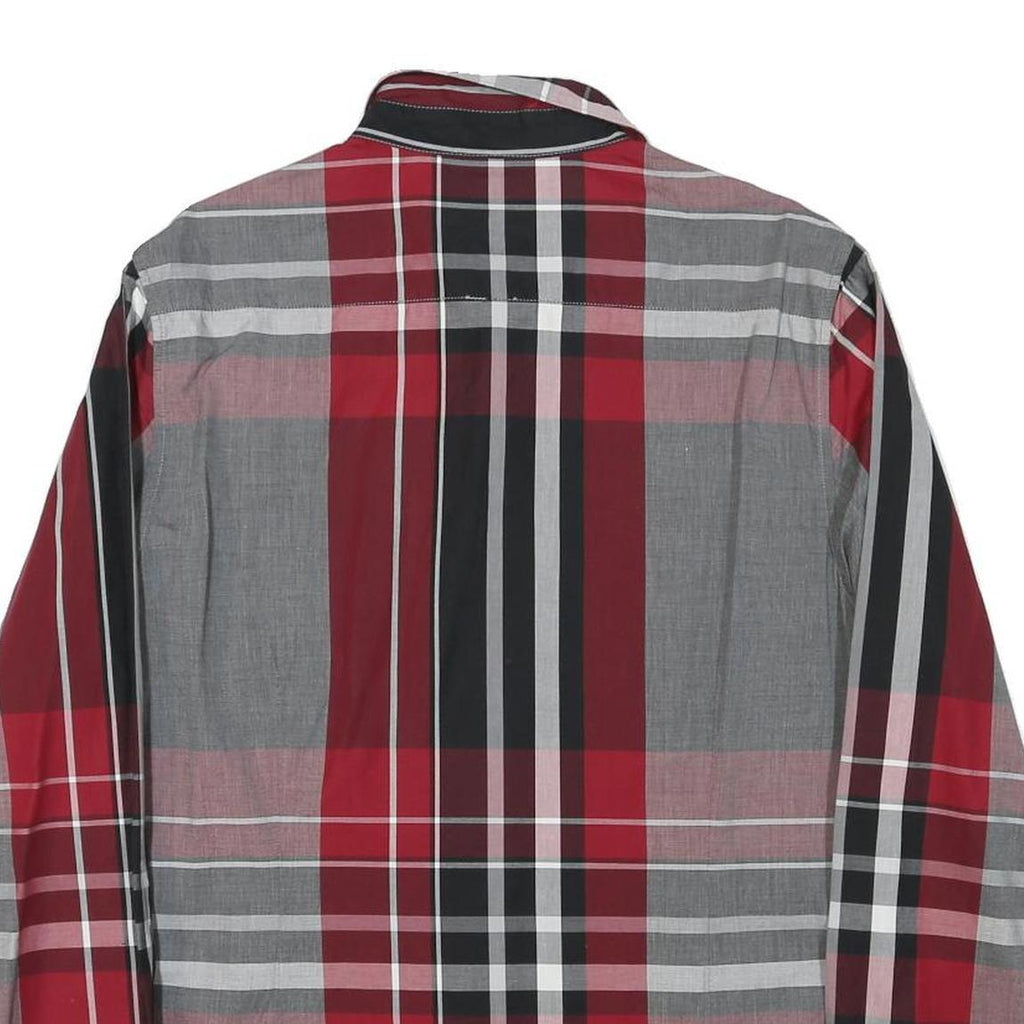 GUESS Mens Red Black & Grey Check Shirt L Slim Fit Long Sleeve Casual
