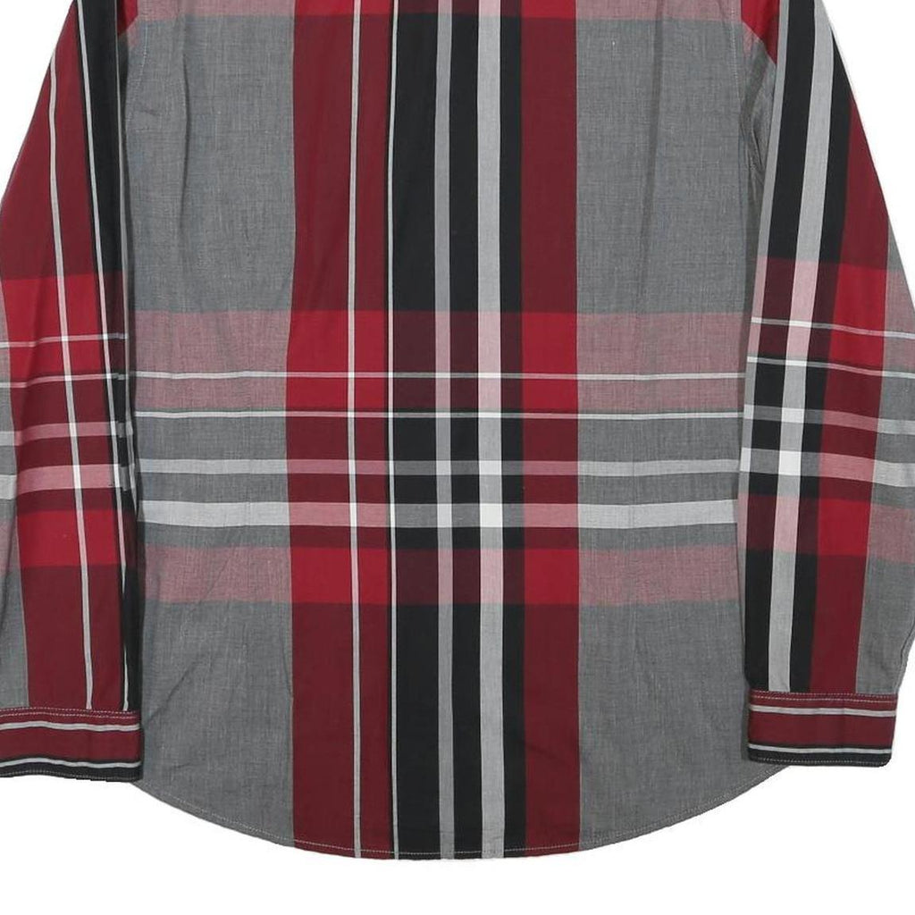 GUESS Mens Red Black & Grey Check Shirt L Slim Fit Long Sleeve Casual