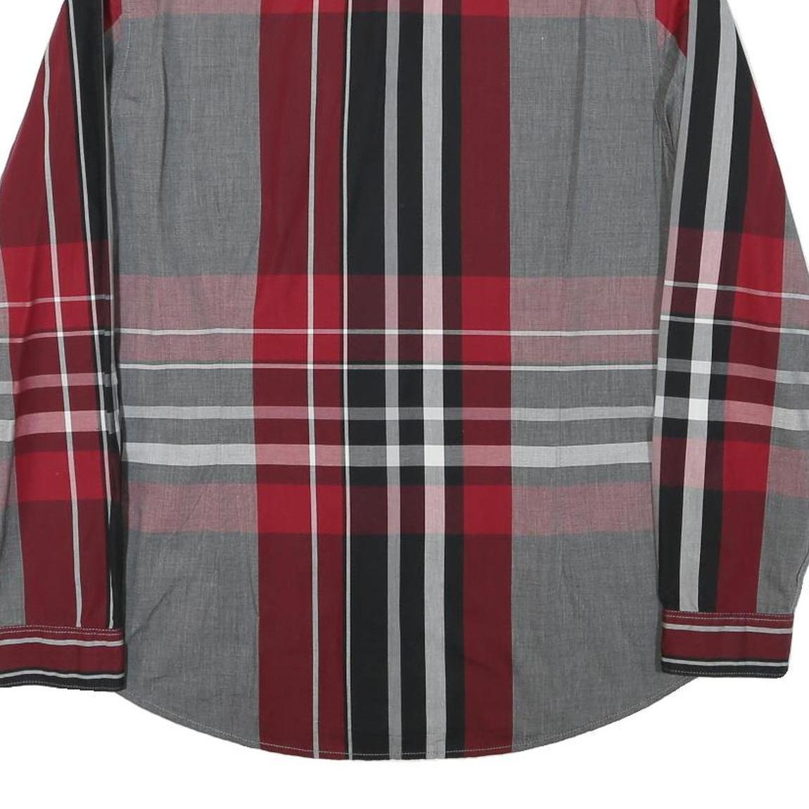 GUESS Mens Red Black & Grey Check Shirt L Slim Fit Long Sleeve Casual