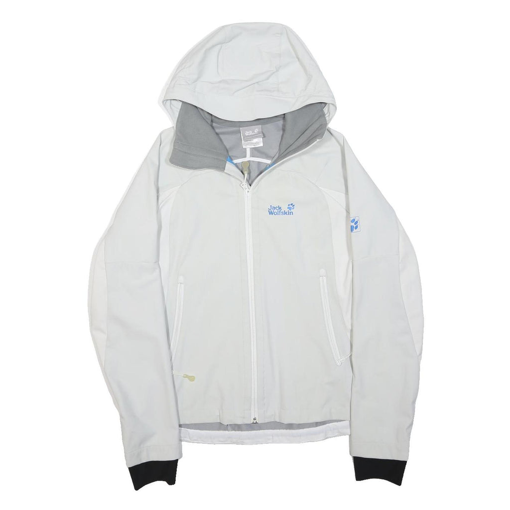 JACK WOLFSKIN Womens White Softshell Jacket M Polyester Zip Hooded Outdoor Sport