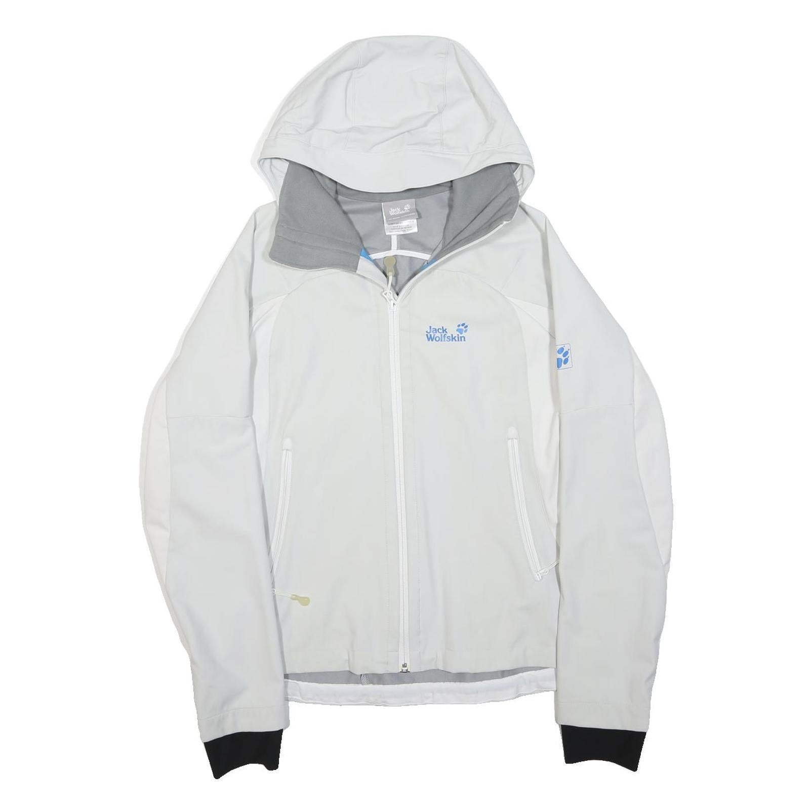 JACK WOLFSKIN Womens White Softshell Jacket M Polyester Zip Hooded Outdoor Sport