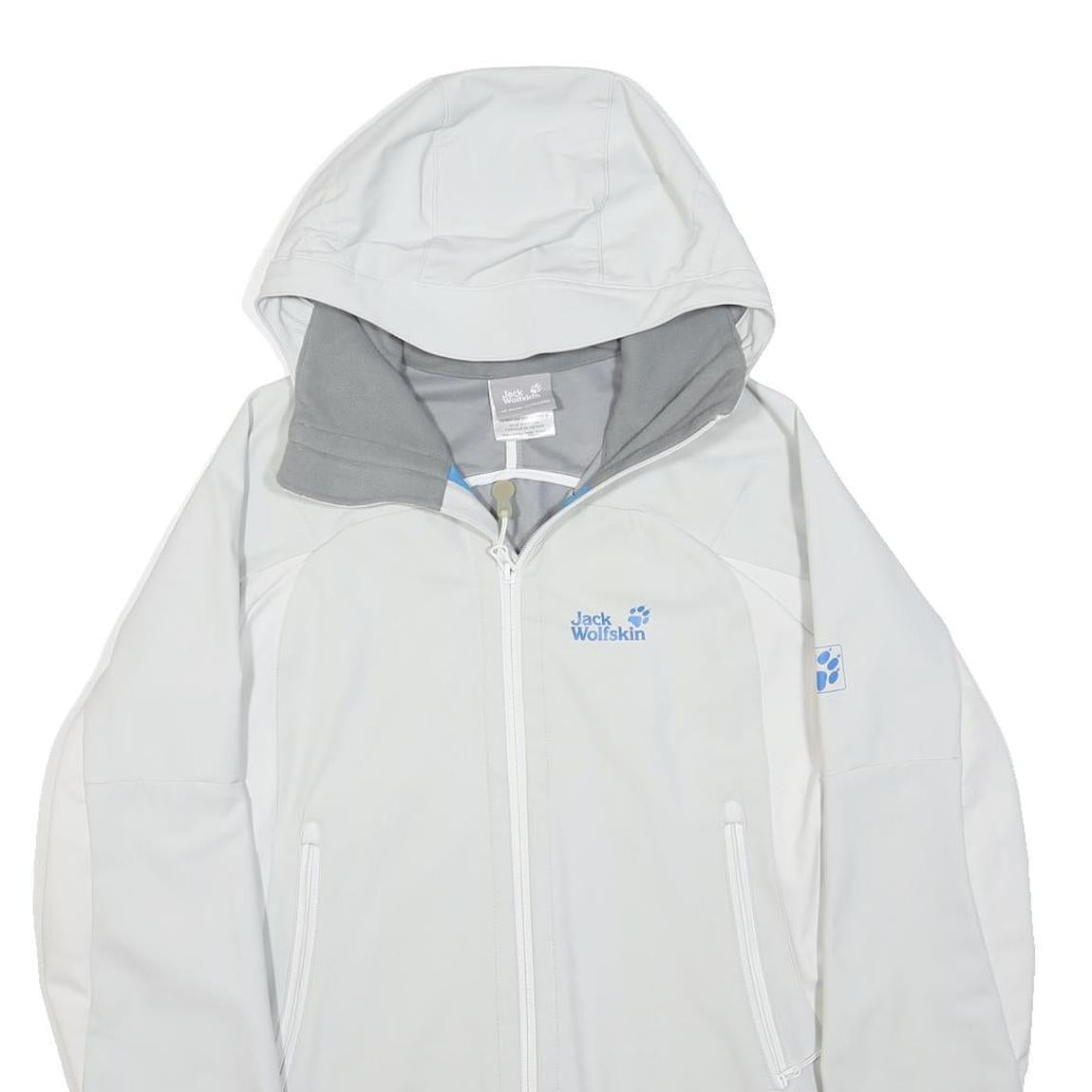JACK WOLFSKIN Womens White Softshell Jacket M Polyester Zip Hooded Outdoor Sport
