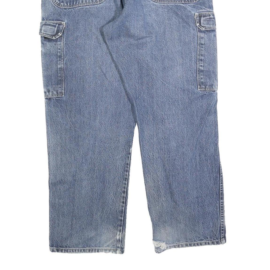 DICKIES Mens Regular Blue Denim Straight Jeans W38 L30 Workwear Pocket Zip