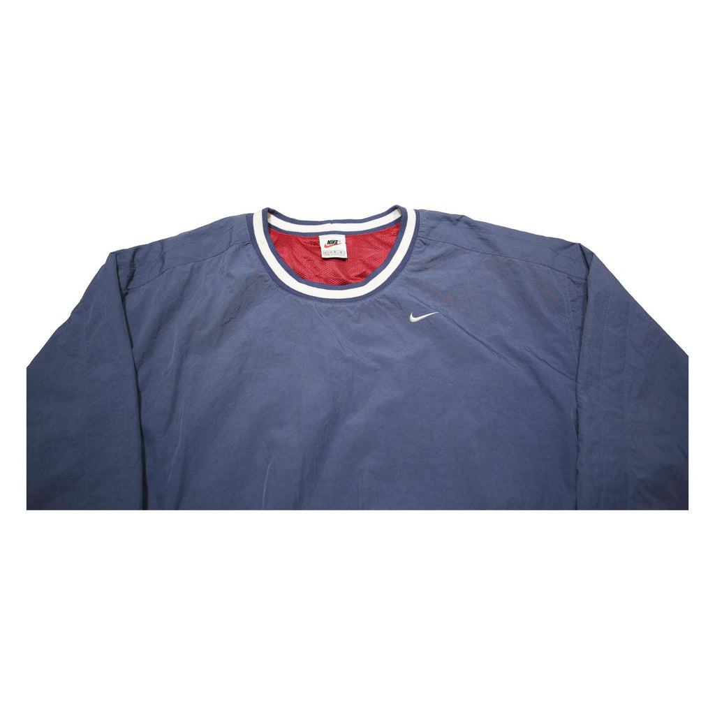 NIKE Womens Blue Crew Neck L Nylon Pullover Sweatshirt Casual Sporty