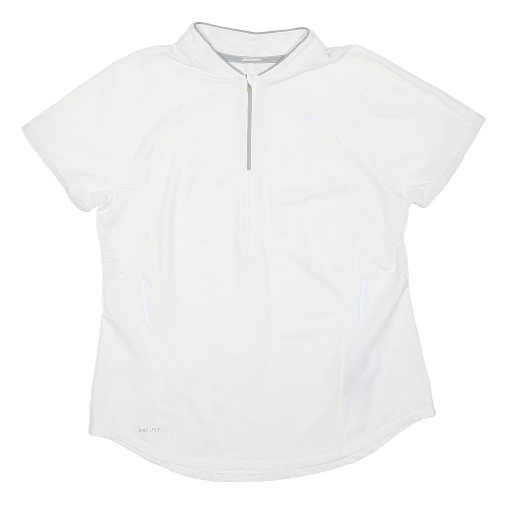 NIKE RUNNING Womens White Running T-Shirt L Short Sleeve 1/4 Zip Lightweight