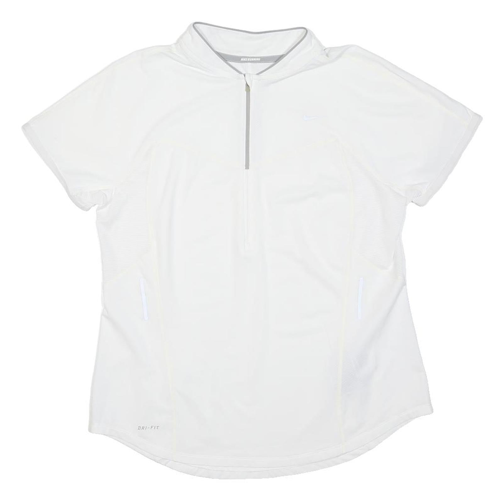 NIKE RUNNING Womens White Running T-Shirt L Short Sleeve 1/4 Zip Lightweight