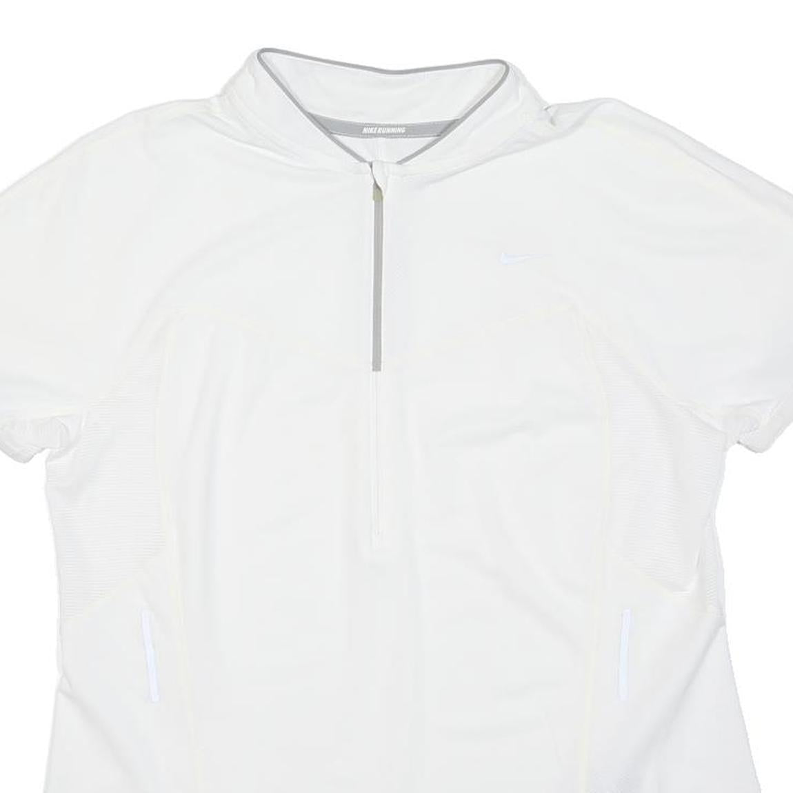 NIKE RUNNING Womens White Running T-Shirt L Short Sleeve 1/4 Zip Lightweight