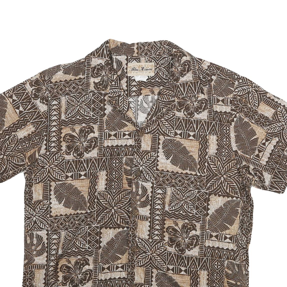 BLUE HAWAII Womens Brown & Cream Patchwork Pattern Shirt S Hawaiian Floral