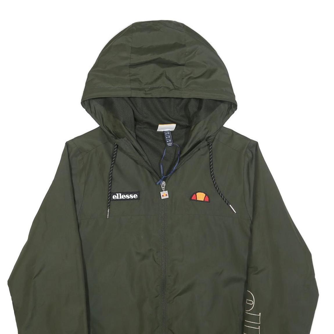 ELLESSE Womens Green Zip Hooded Jacket XS Polyester Blend Logo Print