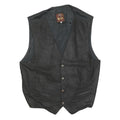 CUIR COUNTY Mens Black Leather Button Jacket L Polyester Blend Plain Waistcoat
