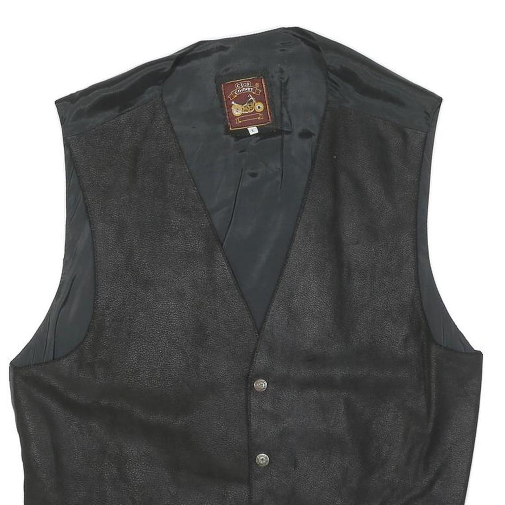 CUIR COUNTY Mens Black Leather Button Jacket L Polyester Blend Plain Waistcoat