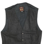 CUIR COUNTY Mens Black Leather Button Jacket L Polyester Blend Plain Waistcoat