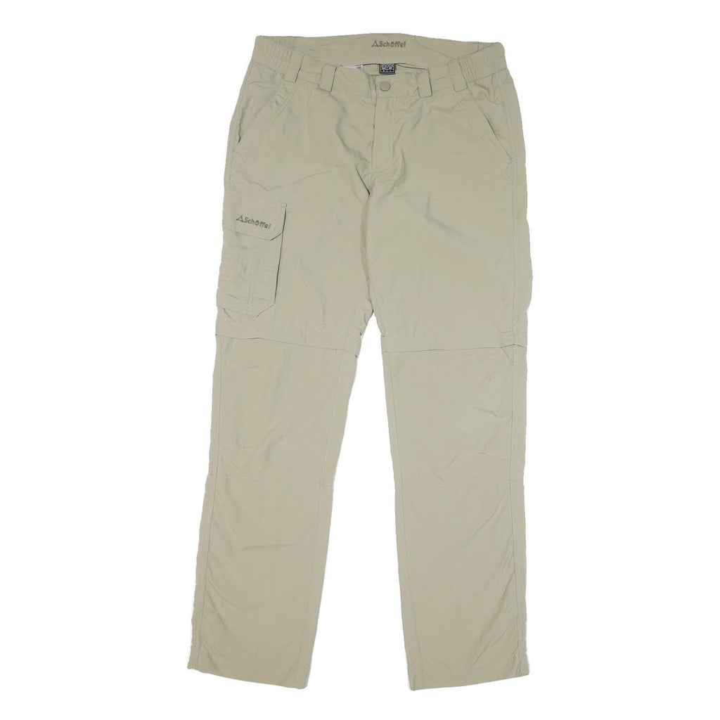 SCHOFFE Mens Regular Beige Trousers W34 L32 Polyester Blend Zip Casual Outdoor
