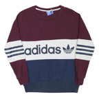 ADIDAS Womens Maroon & White & Navy Sweatshirt Crew Neck UK 8 Cotton Blend