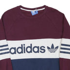 ADIDAS Womens Maroon & White & Navy Sweatshirt Crew Neck UK 8 Cotton Blend