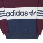 ADIDAS Womens Maroon & White & Navy Sweatshirt Crew Neck UK 8 Cotton Blend