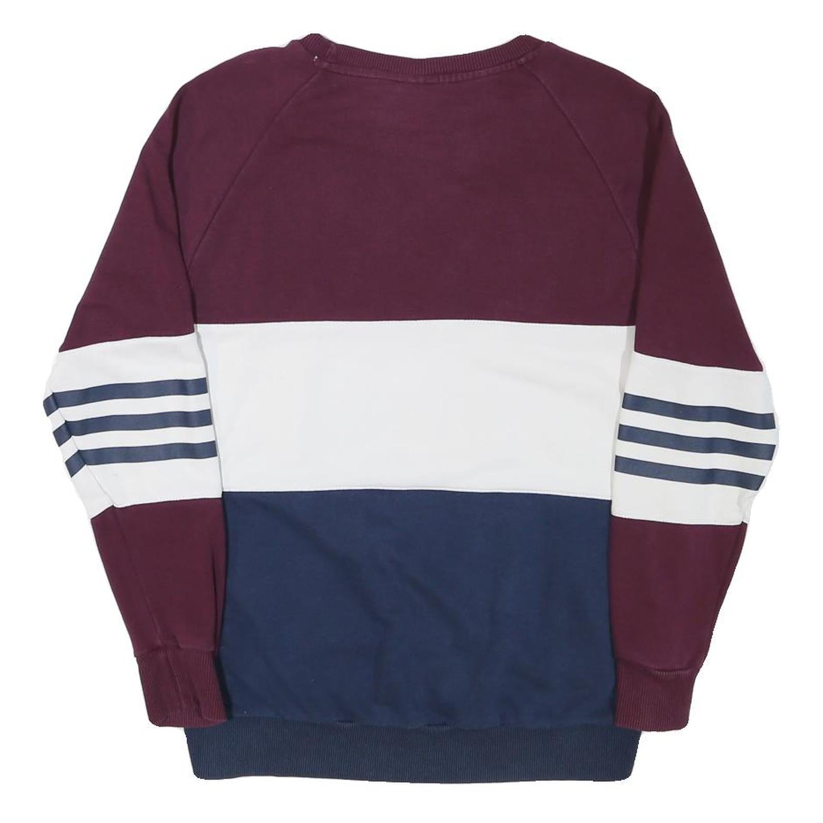 ADIDAS Womens Maroon & White & Navy Sweatshirt Crew Neck UK 8 Cotton Blend