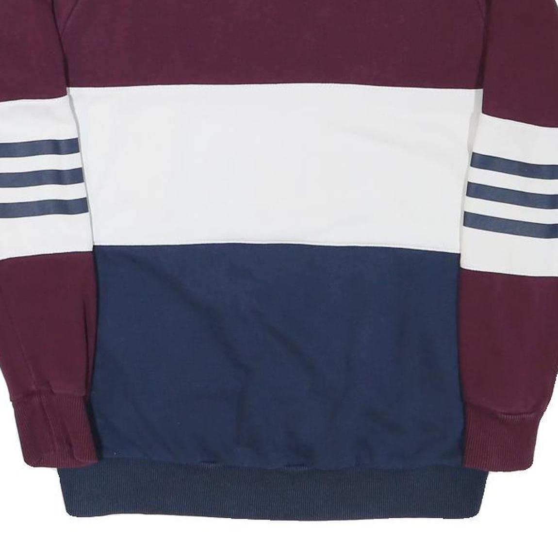 ADIDAS Womens Maroon & White & Navy Sweatshirt Crew Neck UK 8 Cotton Blend