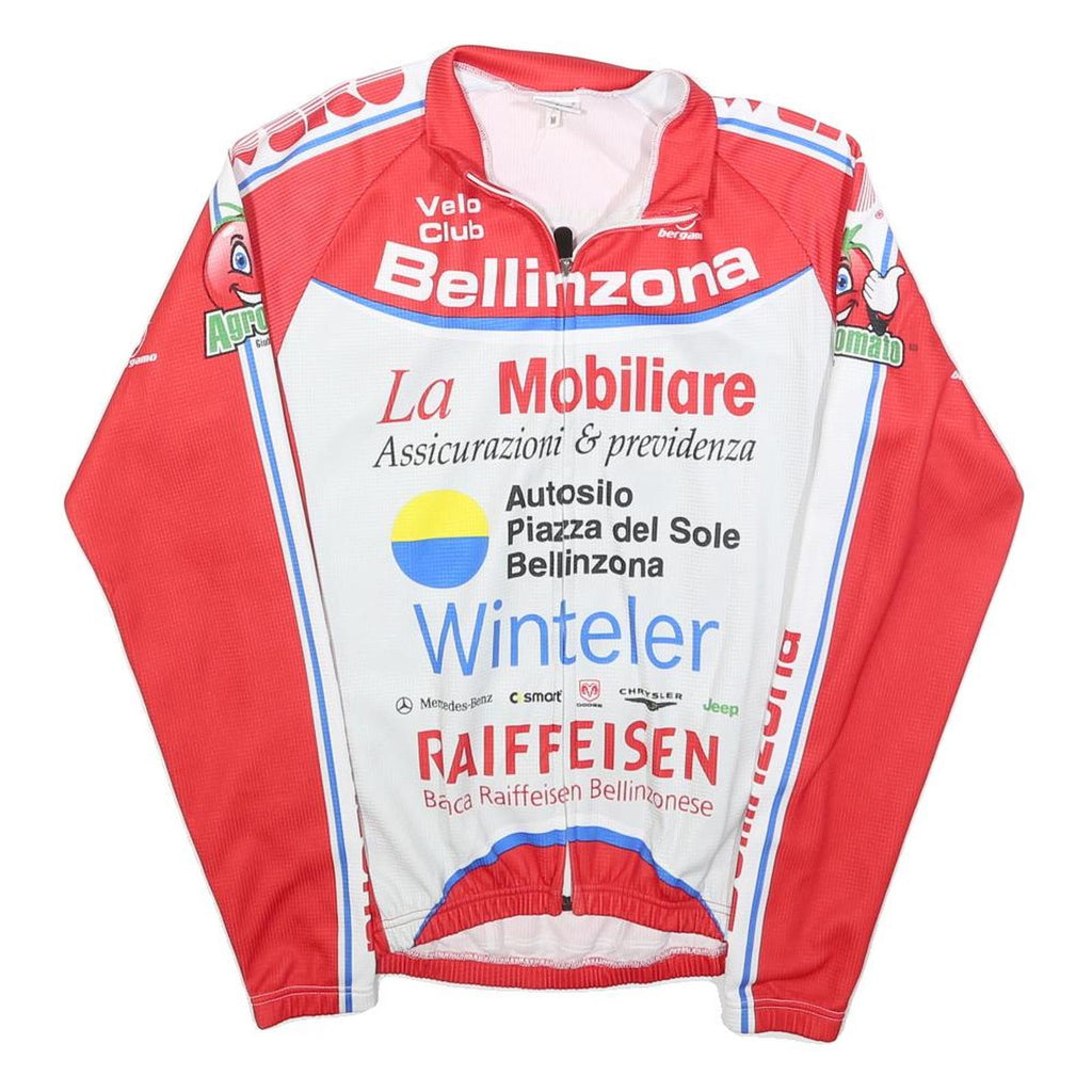 BERGAMO Mens Red & White Vintage Graphic Long Sleeve Crew Neck Cycling T-Shirt M