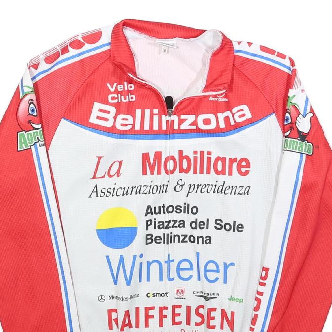 BERGAMO Mens Red & White Vintage Graphic Long Sleeve Crew Neck Cycling T-Shirt M