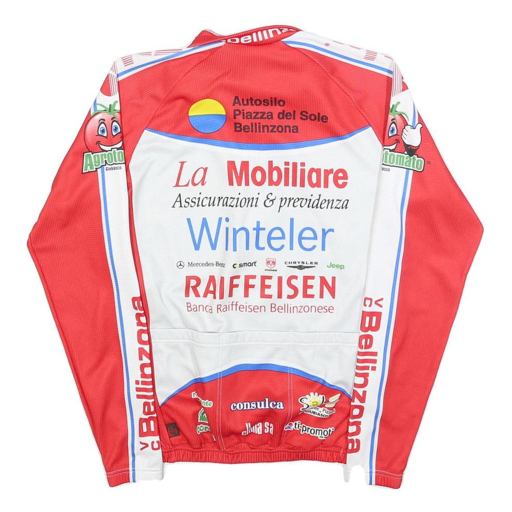 BERGAMO Mens Red & White Vintage Graphic Long Sleeve Crew Neck Cycling T-Shirt M