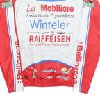 BERGAMO Mens Red & White Vintage Graphic Long Sleeve Crew Neck Cycling T-Shirt M