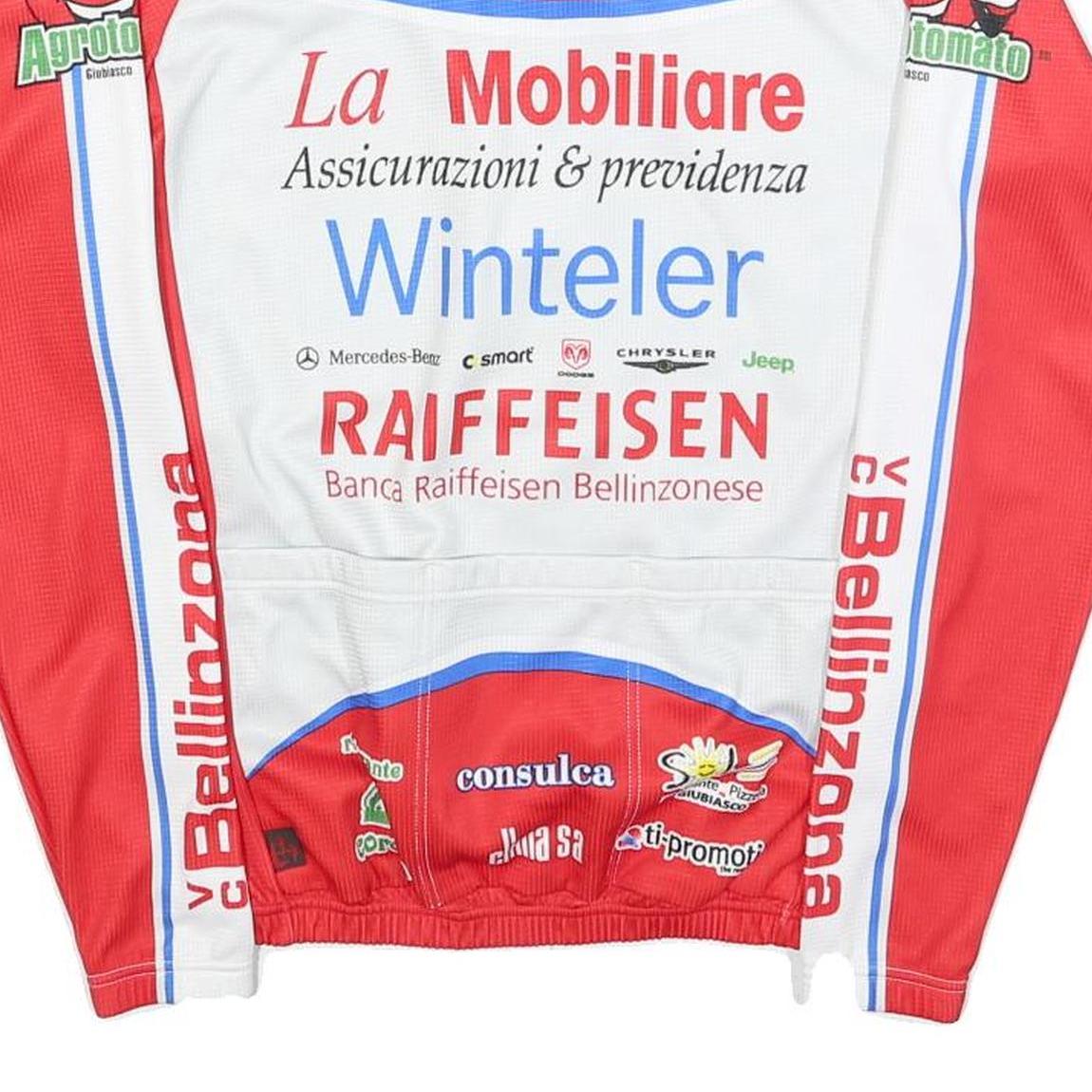 BERGAMO Mens Red & White Vintage Graphic Long Sleeve Crew Neck Cycling T-Shirt M