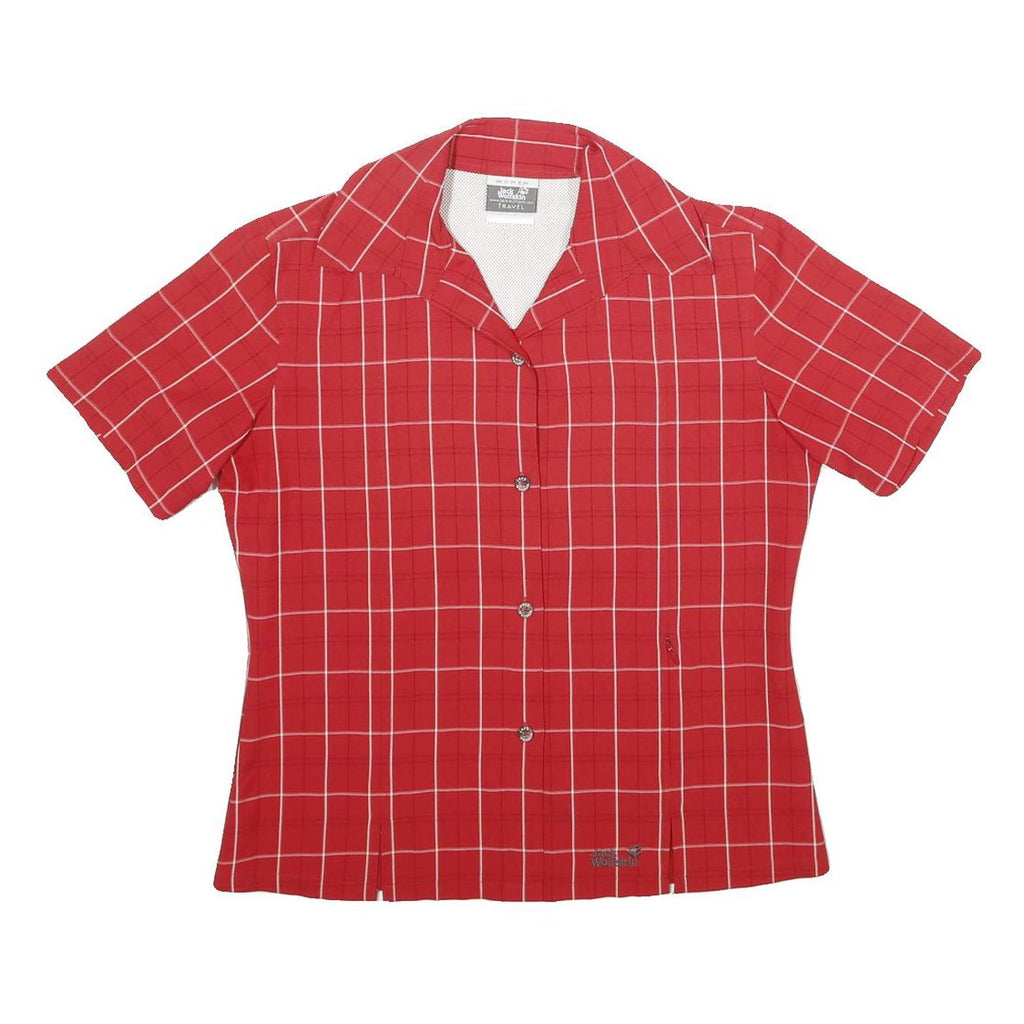 JACK WOLFSKIN Womens Red Checked Shirt UK 10 Button Short Sleeve Casual Outdoor