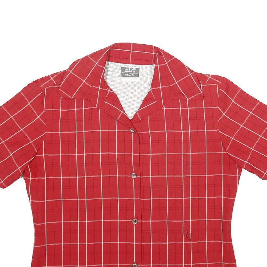 JACK WOLFSKIN Womens Red Checked Shirt UK 10 Button Short Sleeve Casual Outdoor